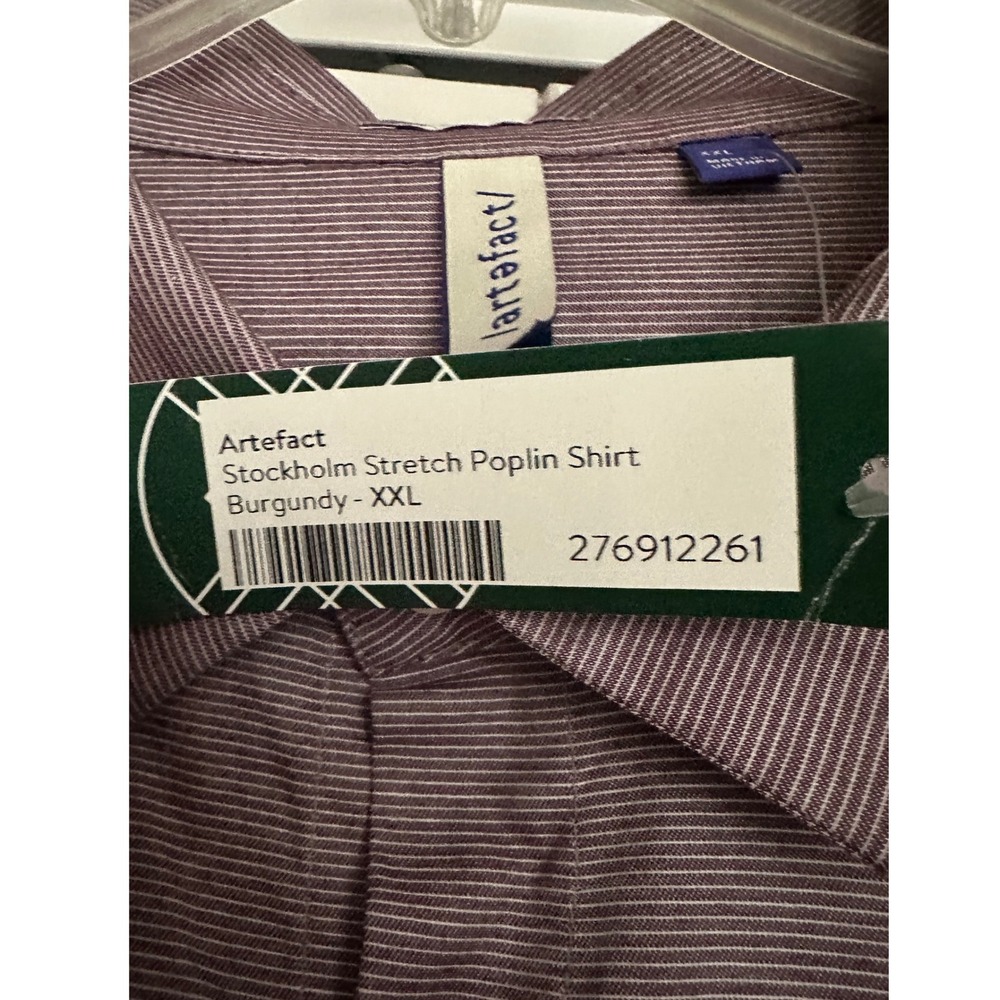 NWT Artefact Reg Fit Stretch Button Up Shirt Men's XXL Burgundy White Stripe - Picture 9 of 10